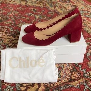 Chloe Scalloped Suede Heels